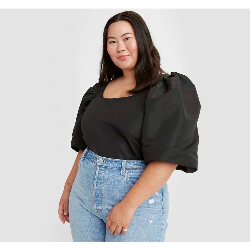 Levi's Kaila Puff Sleeve Blouse Plus Size 3X Crop Top Smocked Back